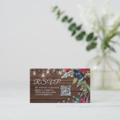 Rustiek Hout Bourgogne Bloemen Bruids RSVP QR Code Informatiekaartje (Staand voorkant)