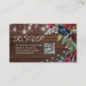 Rustiek Hout Bourgogne Bloemen Bruids RSVP QR Code Informatiekaartje (Voorkant)
