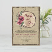 Rustiek Hout Bourgogne Bloemenplak Wedding Kaart (Staand voorkant)