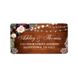 Rustiek Hout Bourgondië Blauw Bloemen Adres Etiket