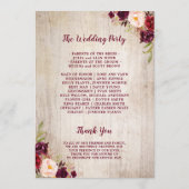 Rustiek Hout Bourgondië Bloemen Huwelijksceremonie Programma (Achterkant)