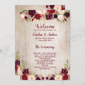Rustiek Hout Bourgondië Bloemen Huwelijksceremonie Programma (Voorkant / Achterkant)