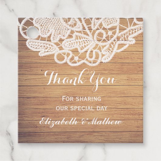 Rustiek hout bruiloft kant dank u bedankjes labels (Voorkant)