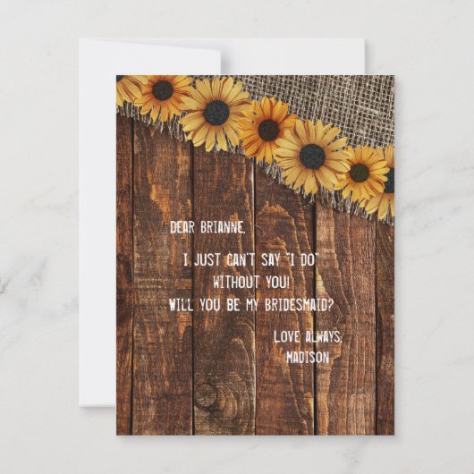 Rustiek hout & Burlap zal je mijn bruidsmeisje zij Kaart (Achterkant)