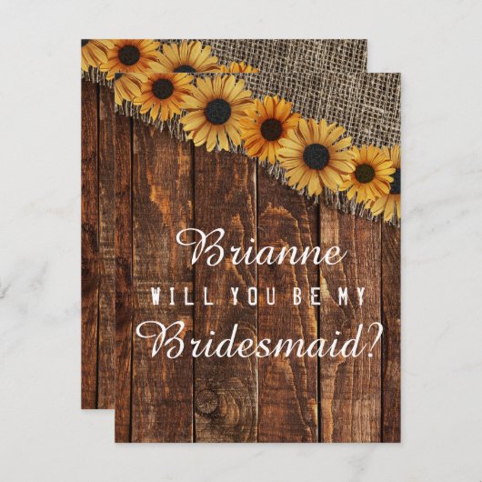 Rustiek hout & Burlap zal je mijn bruidsmeisje zij Kaart (Voorkant / Achterkant)