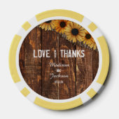 Rustiek hout & Burlap Zonnebloem Bruiloft Dank u Poker Chips (Achterkant)