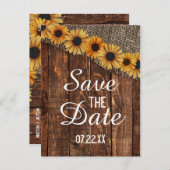 Rustiek Hout & Burlap Zonnebloem Save the Date Aankondigingskaart (Voorkant / Achterkant)