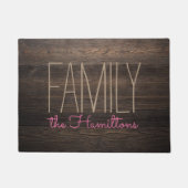 Rustiek HOUT Chic Familie Monogram GRIJS EN ROZE Deurmat (Voorkant)