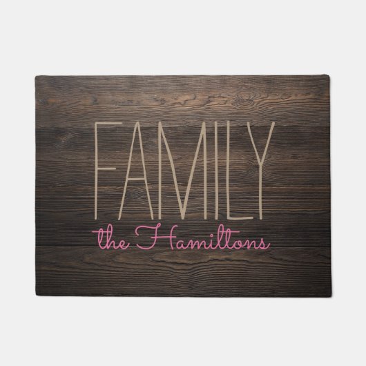 Rustiek HOUT Chic Familie Monogram GRIJS EN ROZE Deurmat (Voorkant)