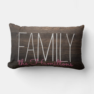 Rustiek hout Chic Familie Monogram IN ROZE Kussen