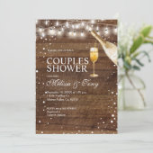 Rustiek Hout Cocktail String Lights Paar Douche Kaart (Staand voorkant)