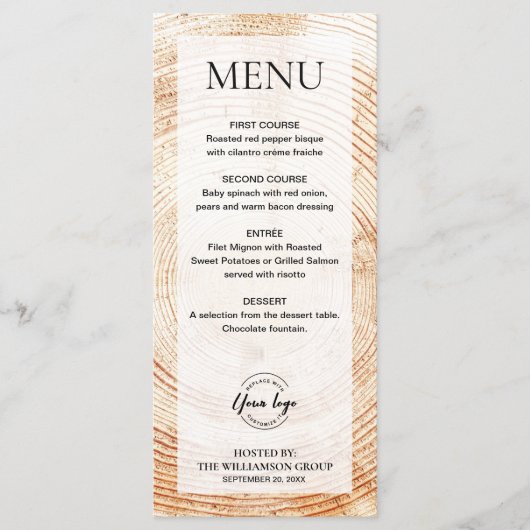 Rustiek Hout Corporate event logo Custom Menu (Voorkant)