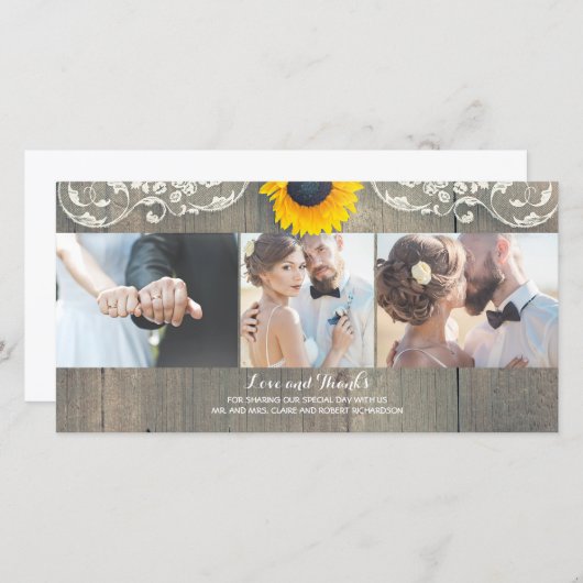 Rustiek Hout Country Barn Zonnebloem Lace Dank u Bedankkaart (Voorkant / Achterkant)