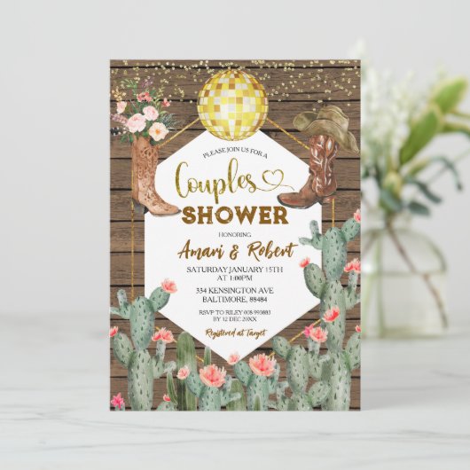 Rustiek Hout Country Boots Cactus Couples Douche Kaart (Staand voorkant)