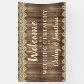 Rustiek Hout & Cream Kant Bruiloft Welkom Spandoek (Verticaal)