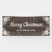 Rustiek Hout Custom Bloemen Sneeuw Kerstfeest Spandoek (Horizontaal)