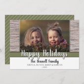 Rustiek Hout Custom Familie Foto Vrolijk Kerstfees Feestdagenkaart (Voorkant / Achterkant)