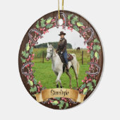 Rustiek Hout Custom Paard Foto Kerstmis Keramisch Ornament (Links)