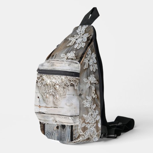 Rustiek hout en Antiek kant Sling Bag (Rechterhoek)