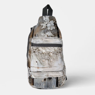 Rustiek hout en antieke kant sling bag