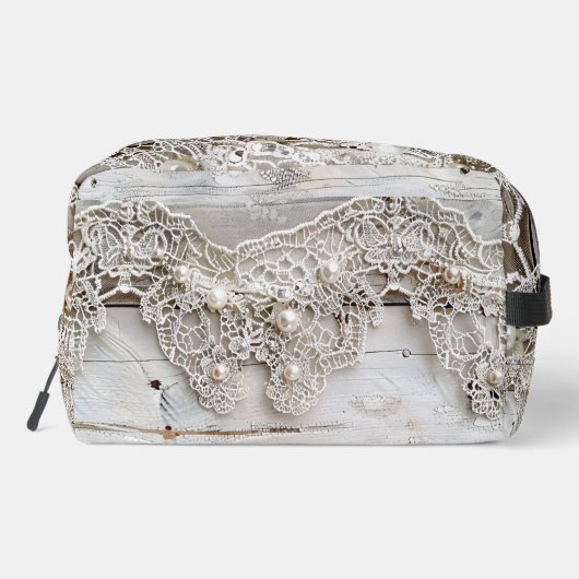 Rustiek hout en antieke kant toilettasje (Achterkant)