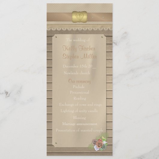 Rustiek hout en cowboy riem huwelijksprogramma programma (Voorkant)