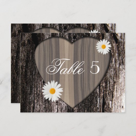 Rustiek Hout en Daisies Trouwtafel Nummer Briefkaart (Voorkant / Achterkant)