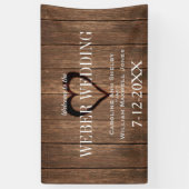 Rustiek hout en gegraveerd hart bruiloft banner (Verticaal)