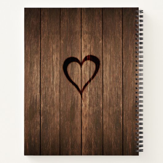 Rustiek hout en gegraveerd hart bruiloft planner notitieboek (Achterkant)