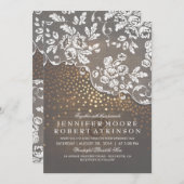 Rustiek Hout en Kant Goud Confetti Elegante bruilo Kaart (Voorkant / Achterkant)