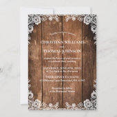 Rustiek hout en kant land bruiloft kaart (Voorkant)