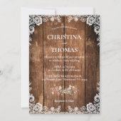 Rustiek hout en kant land bruiloft kaart (Voorkant)