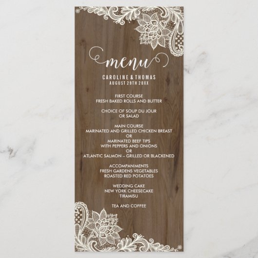 Rustiek Hout en Kant Menu (Voorkant)