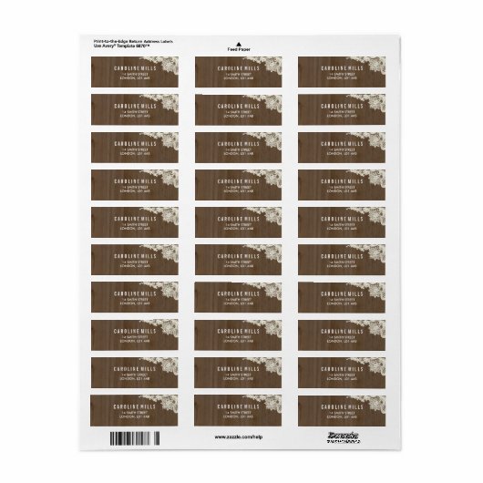 Rustiek hout en kant retour adreslabels etiket (Full Sheet)