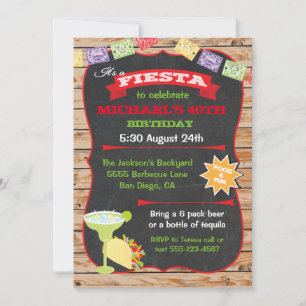 Rustiek hout en krijtbord Mexicaanse Fiesta Verjaa Kaart