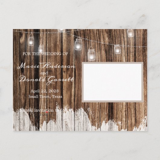 Rustiek hout en lantaarns aankondigingskaart (Achterkant)