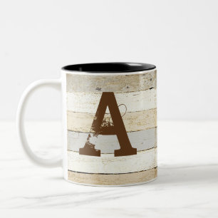 Rustiek hout en letter tweekleurige koffiemok