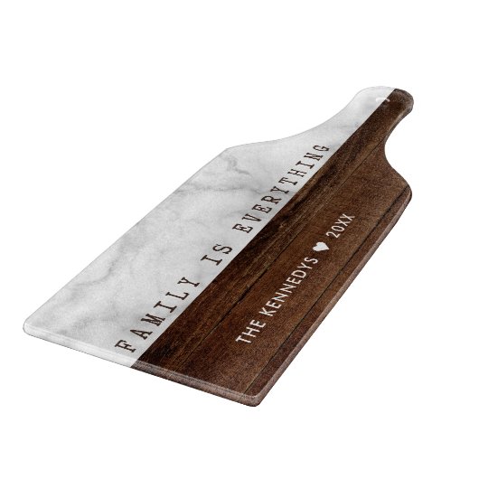 Rustiek Hout en Marmeren Familie Quote Custom Name Snijplank (Hoek)