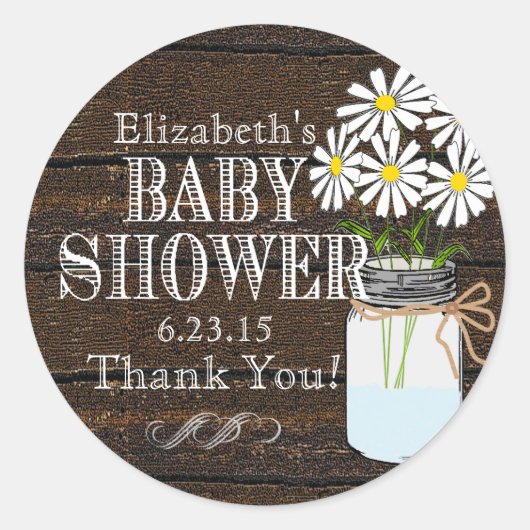 Rustiek Hout en Mason Jar- Baby shower Ronde Sticker (Voorkant)