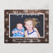 Rustiek Hout en Sneeuwvlokken Foto Kerst Kaart (Voorkant)