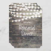 Rustiek hout en strijklichten repetitie diner kaart (Voorkant / Achterkant)