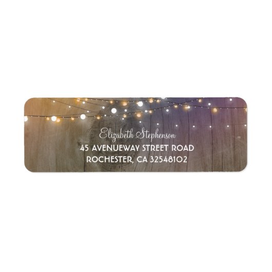 Rustiek Hout en String of Lights Bruiloft Etiket (Voorkant)