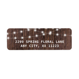 Rustiek hout en string verlichting bruiloft etiket