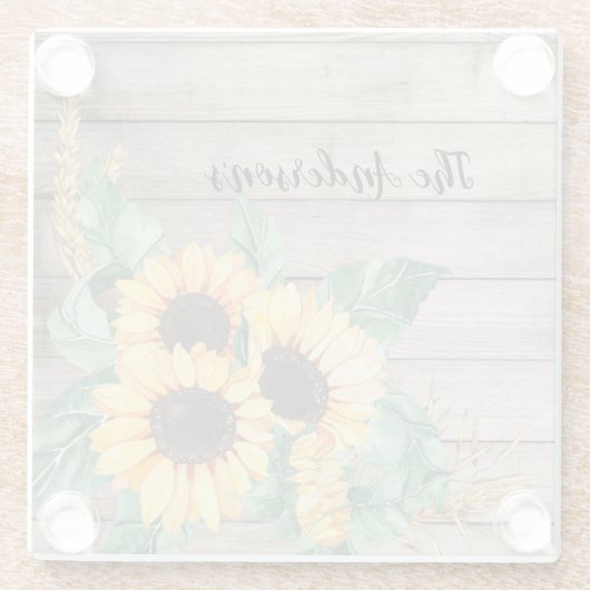 Rustiek hout en zonnebloemen glazen onderzetter (Achterkant)