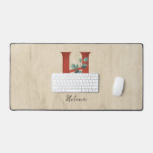 Rustiek hout & Eucalyptus letter H gepersonaliseer Bureaumat (Keyboard & Muis)