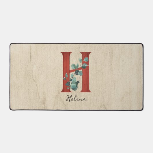 Rustiek hout & Eucalyptus letter H gepersonaliseer Bureaumat (Voorkant)