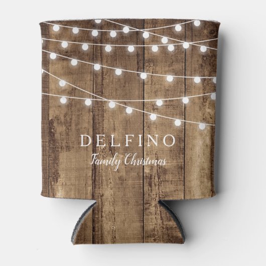 Rustiek Hout Fairy Licht Aangepaste Vakantie Party Blikjeskoeler (Voorkant)