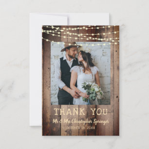 Rustiek Hout Fairy String Lights Foto Huwelijk Bedankkaart