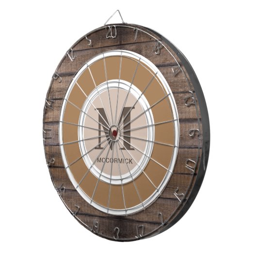 Rustiek Hout Familie Monogram Naam Aangepast Dartbord (Voorkant Rechts)