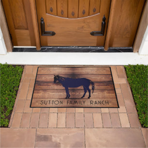 Rustiek hout familienaam paard silhouet deurmat